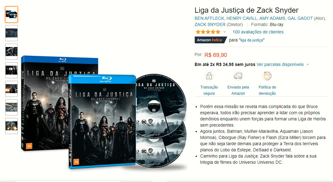 Liga da Justiça de Zack Snyder Cut; Blu-Ray; Amazon Brasil
