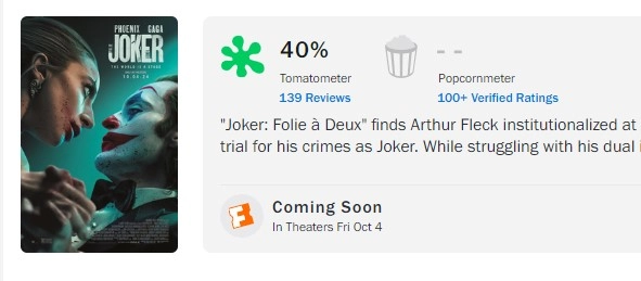 Coringa 2 ganha nota negativa no Rotten Tomatoes